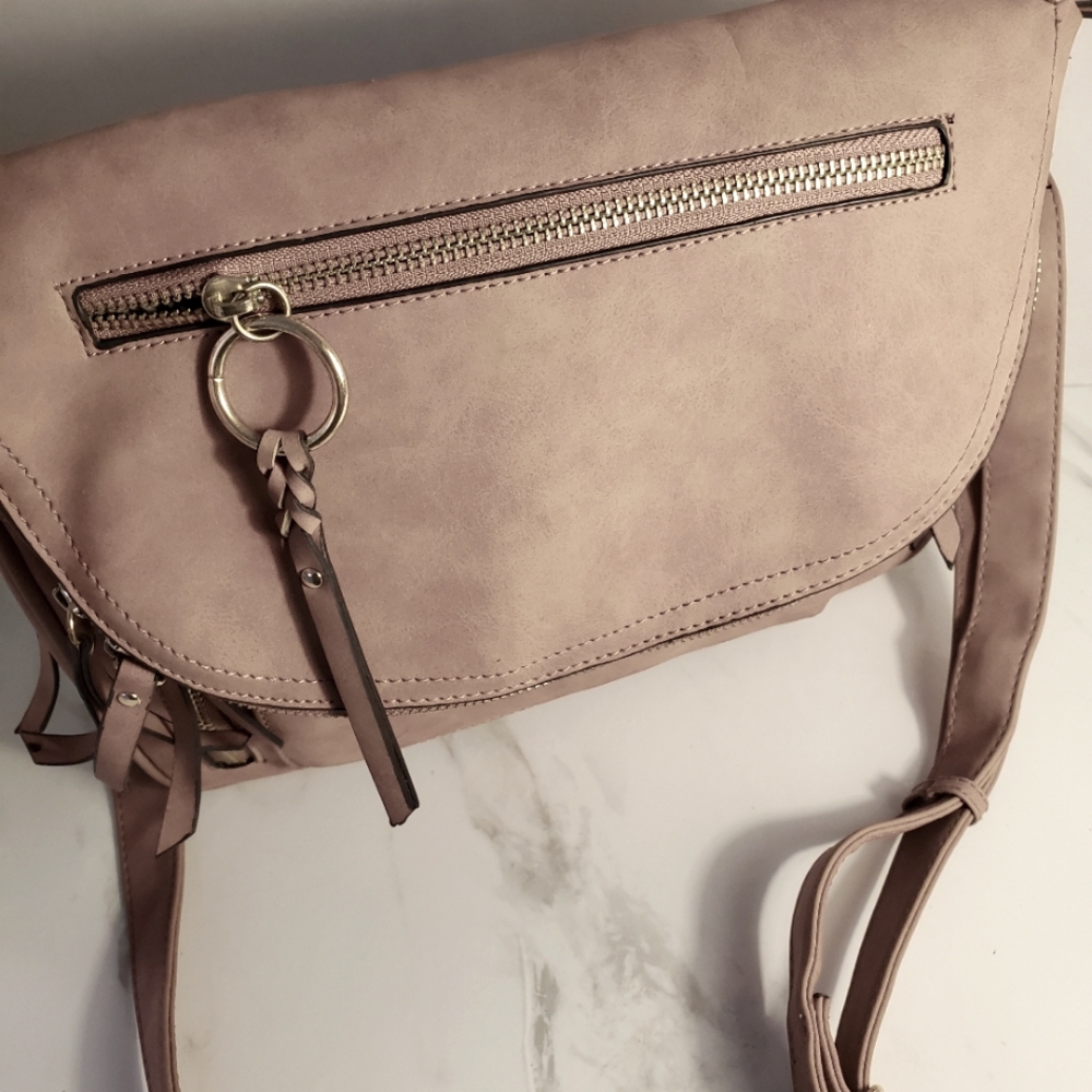Mauve Raw Leather Shoulder Bag,Pockets Galore!